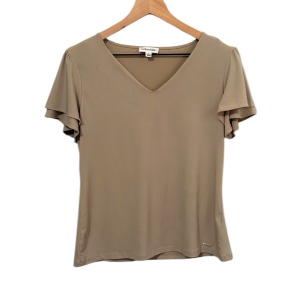 Calvin Klein Women's Tan V-Neck Top L - Picture 1 of 3
